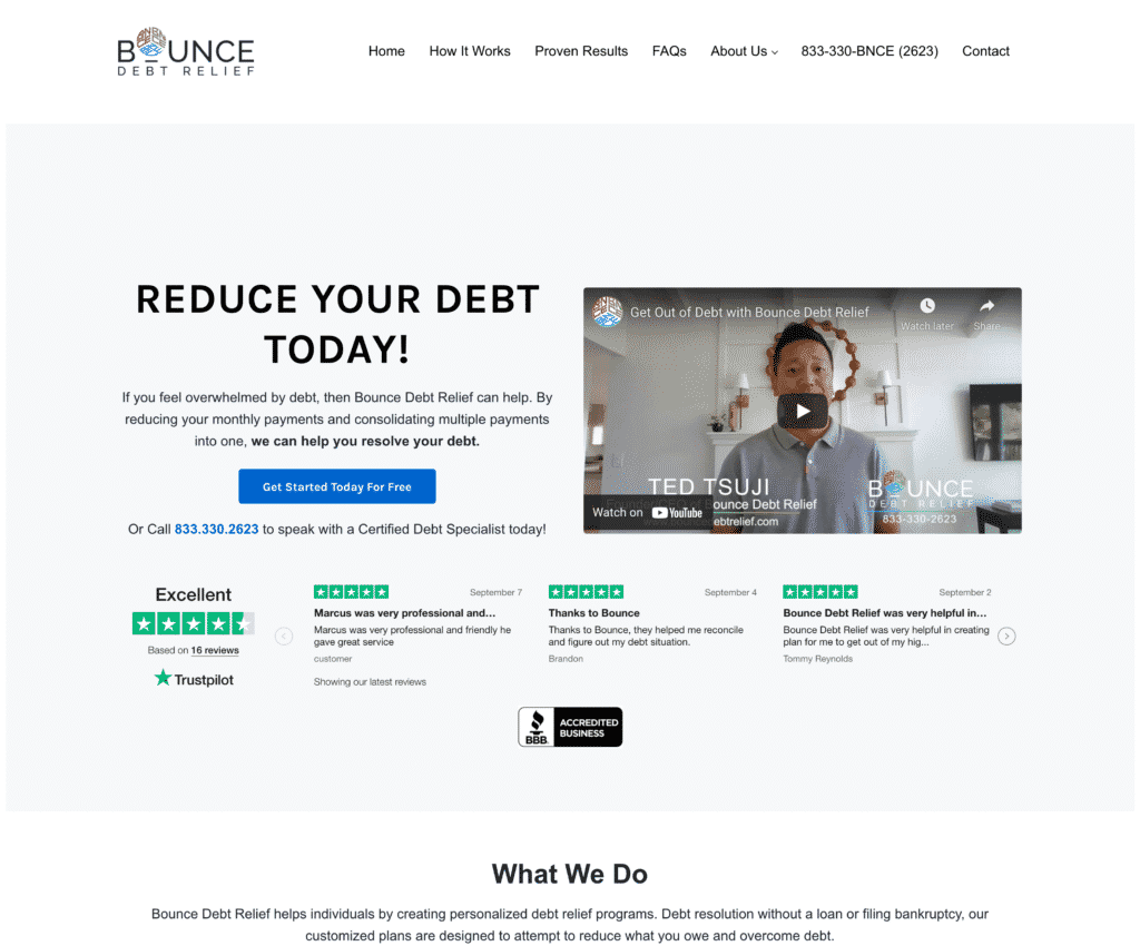 Bounce Debt Relief - A Premium WordPress Website by imFORZA